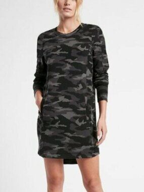 Athleta Black Gray Camo Long Sleeve Dress Size Large